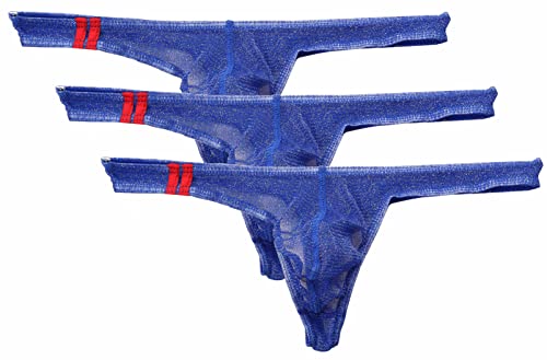 AIEOE Herren Tangas Unterwäsche Sexy Pouch Slips Durchsichtig G-String Mesh Low Rise T-Rücken Unterhosen 3/5 Pack, Blau – 3 Stück., M von AIEOE