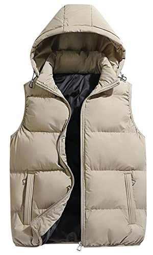 AIEOE Herren Westen Sleeveless Mehrtaschen Leichtem Padded Down Vest mit Detachable Hood and Zip Label XXL = DE M Khaki von AIEOE