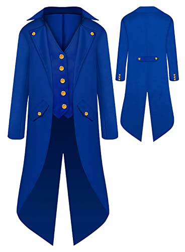 AIEOE - Junge Cosplay Frack Jacke für Partit Halloween Karneval Renaissance Gothic Mantel Mittelalter Junge Vintage Steampunk Smoking - Kind - Blue-1 - XS von AIEOE