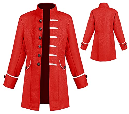 AIEOE - Junge Halloween Mantel Cosplay Karneval Partit Jacke Mittelalter Vintage Gothic Gehrock Pirat Viking Steampunk Jacke Renaissance Viktorianisch Mittelalter Mantel - Kind - Rot - 125 von AIEOE