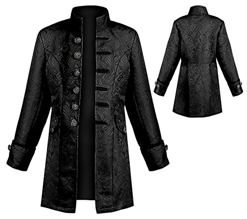 AIEOE - Junge Halloween Mantel Cosplay Karneval Partit Jacke Mittelalter Vintage Gothic Gehrock Pirat Viking Steampunk Jacke Renaissance Viktorianisch Mittelalter Mantel - Kind - Schwarz - 155 von AIEOE