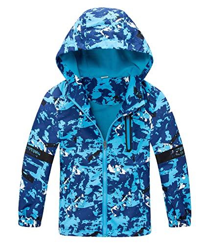 AIEOE Jungen Jacke Camouflage Kind Winddichte Regenjacke mit Fleecefutter und Kapuze Geeignet von 5-6 Jahren Blau von AIEOE