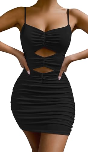 AIEOE Kleid Sexy Damen Elegant Kurz Eng Taille Neckholder Partykleid Scavo Taille Unbedeckt Disco Party Cocktail Größe M Schwarz 04 von AIEOE