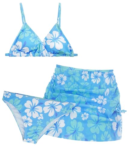 AIEOE Mädchen Bikini Set 3 Stück Badeanzüge für Mädchen Bademode Hawaii Swimming Swimsuit Sommer Strand für 12-13 Jahre Blau A von AIEOE