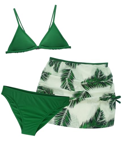 AIEOE Mädchen Bikini Set 3 Stück Badeanzüge für Mädchen Bademode Hawaii Swimming Swimsuit Sommer Strand für 12-13 Jahre Grün B von AIEOE