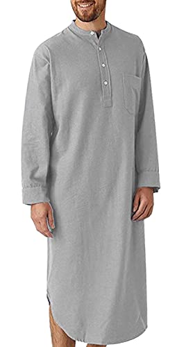 AIEOE Pyjama Herren Lang Sleepshirt Einteiliger Nachthemd Langarm Nachtwäsche Schlafanzugoberteil für Spa Krankenhaus Patientenhemd von AIEOE