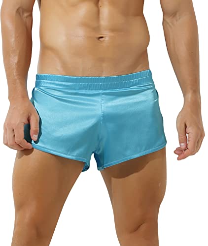 AIEOE Sexy Unterwäsche für Mann Satin Boxer Shorts Herren Sexy Boxershorts Leicht und Atmungsaktiv Türkis 01 M von AIEOE