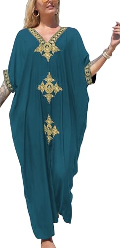 AIEOE Strandkleid Bohemian Maxi Long Beach Kaftan Damen Badeanzug Oversize Kleider Kaftan Sommer Cyanfarben B von AIEOE