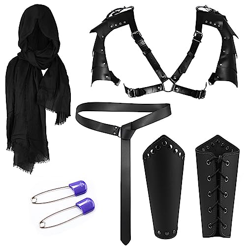 AIEOE Wikinger Schulterschutz Schulterpanzer Mittelalter Gugel Leder Armschutz Gürtel Kostüm Accessories LARP Ritter Pirat Rüstung für Halloween Fasching Cosplay von AIEOE