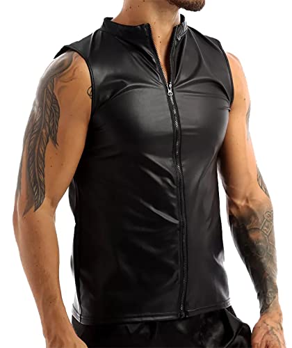 Herren Latex Weste T-Shirt Freizeithemd Sommer Muskel Top Wetlook Oberteil Clubwear Leder Optik Männer Shirt Unterhemd Unterwäsche Stretch Hemd Tops L von AIEOE