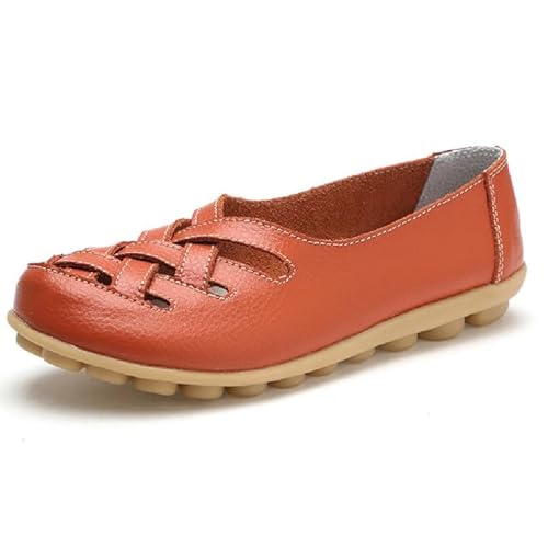 AIFLM Frau Leder Loafer Schuhe Mokassin Fahrschuhe Wanderschuhe Arbeitsschuhe Krankenschwester Schuhe Leichter Rutschfester Flacher Boden Atmungsaktiv von AIFLM