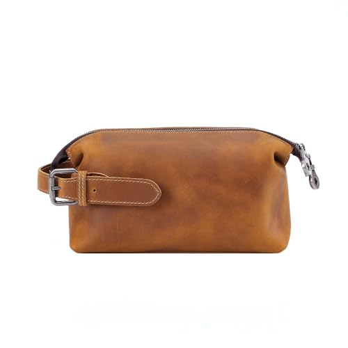 AIGUONIU Clutch aus echtem Leder, Motiv: Crazy Horse, Leder, Reise-Make-up-Tasche, modisch, langlebig, Kosmetiktasche für Männer und Frauen, Braun, SOLID von AIGUONIU