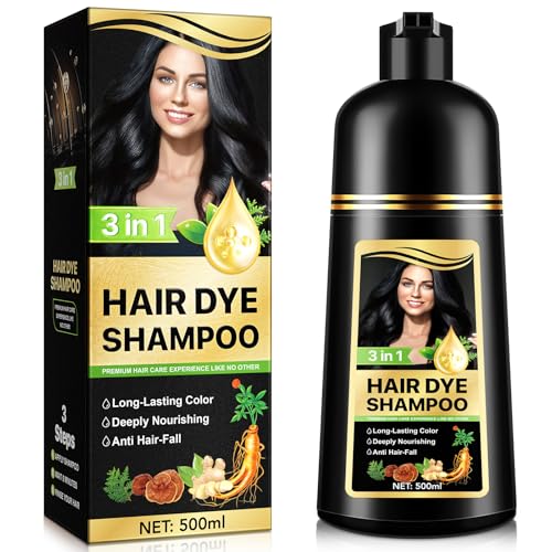3 in 1 Schwarzes Haarfärbe Shampoo – Kräuter-Natur Haarfarbe zur Grauabdeckung, Langanhaltende Ergebnisse, Gepflegtes, Lebendiges Haar, Gesundes Haar für Frauen und Männer, 500ML 3 in 1 Schwarzes Haarfärbe Shampoo – Kräuter-Natur Haarfarbe zur Grauabdeckung, Langanhaltende Ergebnisse, Gepflegtes, Lebendiges Haar, Gesundes Haar für Frauen und Männer, 500ML von AIKUWWOIRQIA