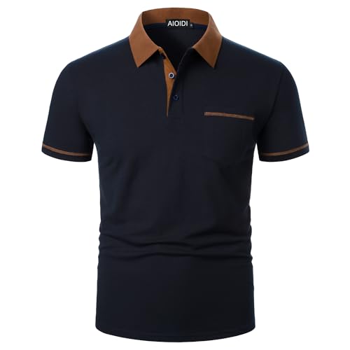 AIOIDI Baumwolle Herren Kurzarm Poloshirt Basic T-Shirt Tennis Golf Polo Blau S von AIOIDI