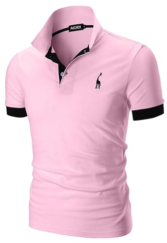 AIOIDI Baumwolle Poloshirt Herren Kurzarm Basic T-Shirt Freizeit Polohemd Rosa 3XL von AIOIDI