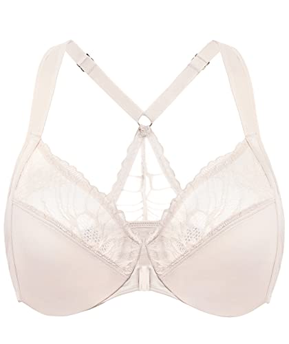 AISILIN BH Damen mit Bügel Vorderverschluss Racerback Spitze ohne Polster Große Größen Rose White 75B von AISILIN