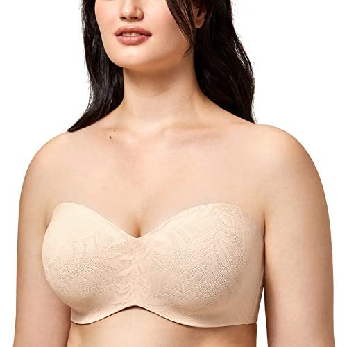 AISILIN Damen Spitze Trägerloser BH Große Brüste Bandeau Minimizer BH mit Bügel Soft Ungefüttert Multiway Beige 80H von AISILIN