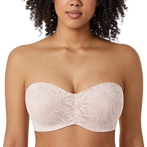 AISILIN Damen Spitze Trägerloser BH Große Brüste Bandeau Minimizer BH mit Bügel Soft Ungefüttert Multiway Rose White 85B von AISILIN