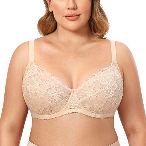 AISILIN Damen BH mit Bügel Spitzen Große Größen Sexy Durchsichtiger Beige 100E von AISILIN