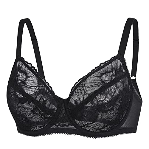 AISILIN Damen BH mit Bügel Spitzen Große Größen Sexy Durchsichtiger Schwarz 95C von AISILIN