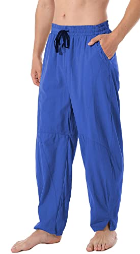 AITFINEISM Herren Casual Leinen Hosen Lose Weites Bein Yoga Leichte Strandhosen (Blau,30) von AITFINEISM