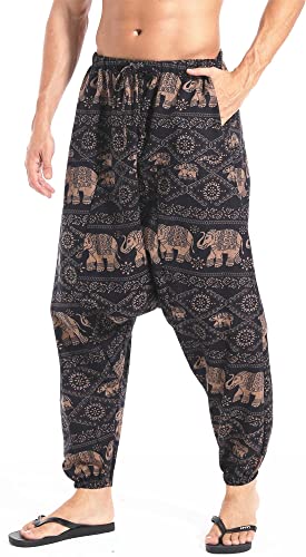 AITFINEISM Herren Harem Hippie Pants Baggy Boho Gemustert Niedriger Schritt Lounge Wide Leg Hose für Yoga Sommer Strand (Stil 6,5XL) von AITFINEISM