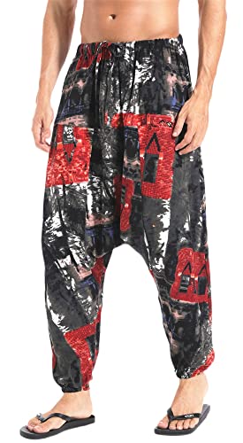 AITFINEISM Herren Harem Hippie Pants Baggy Boho Gemustert Niedriger Schritt Lounge Wide Leg Hose für Yoga Sommer Strand (Stil 4,S) von AITFINEISM