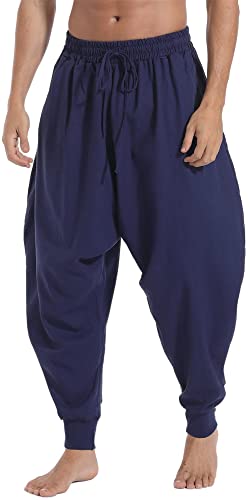 AITFINEISM Männer Haremshose Bequeme Elastische Taille Hosen Mode Einfarbig Casual Yoga Hippies Hosen (Marineblau 1,M) von AITFINEISM