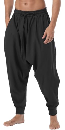 AITFINEISM Männer Haremshose Bequeme Elastische Taille Hosen Mode Einfarbig Casual Yoga Hippies Hosen (Schwarz 1,XL) AITFINEISM Männer Haremshose Bequeme Elastische Taille Hosen Mode Einfarbig Casual Yoga Hippies Hosen (Schwarz 1,XL) von AITFINEISM