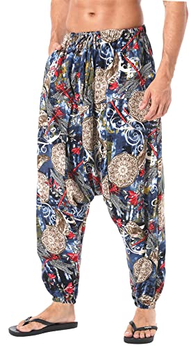 AITFINEISM Herren Harem Hippie Pants Baggy Boho Gemustert Niedriger Schritt Lounge Wide Leg Hose für Yoga Sommer Strand (Stil 2,5XL) von AITFINEISM