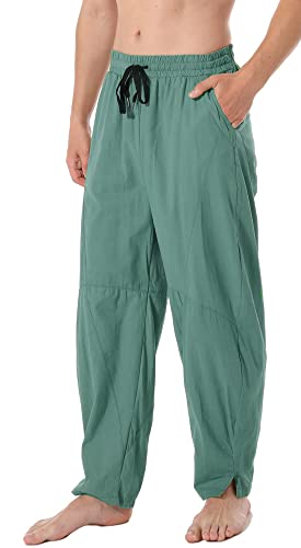 AITFINEISM Herren Casual Leinen Hosen Lose Weites Bein Yoga Leichte Strandhosen (Grün,36) von AITFINEISM