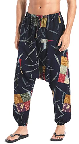 AITFINEISM Herren Tunnelzug Aladin Hippie Haremshose Loose Drop Crotch Hose, Schwarz, XXL von AITFINEISM