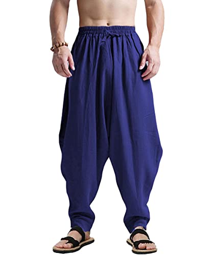 AITFINEISM Männer Haremshose Bequeme Elastische Taille Hosen Mode Einfarbig Casual Yoga Hippies Hosen (Blau,M) von AITFINEISM