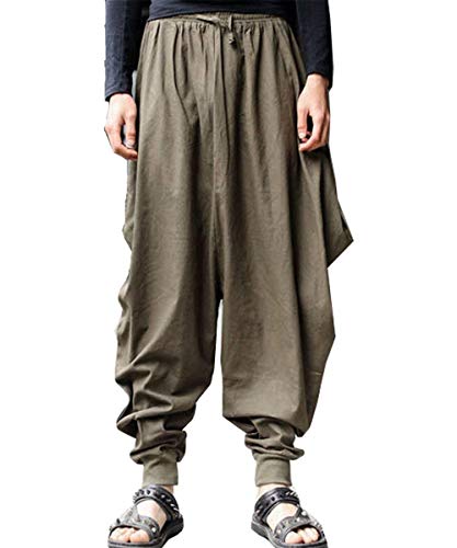 AITFINEISM Männer Haremshose Bequeme Elastische Taille Hosen Mode Einfarbig Casual Yoga Hippies Hosen (Grün,L) von AITFINEISM