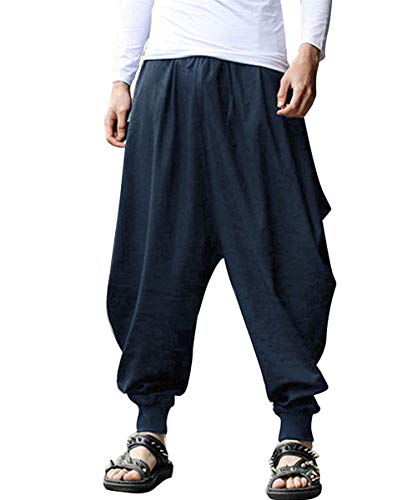 AITFINEISM Männer Haremshose Bequeme Elastische Taille Hosen Mode Einfarbig Casual Yoga Hippies Hosen (Navy,3XL) von AITFINEISM