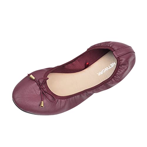 AIchenYW Flache Schuhe für Frauen in -Farbe rutschfeste Flacher Cool Angenehm Loafers Chic Unkompliziert Ballerinas Damen FüR Innen Und AußEn (Wine, 37) von AIchenYW