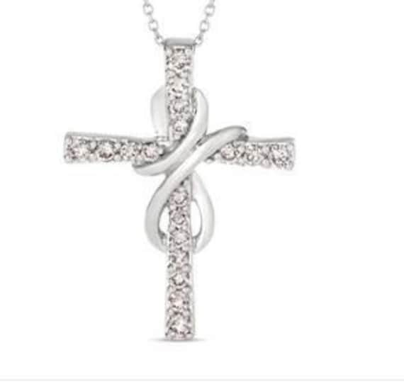 1/2 Ct Weißer Diamant Kreuz Anhänger Halskette Minimalist Für Frau Oder Kind Weihnachtsgeschenk 14K Weißgold Über Religiösen Schmuck von AJUKEnterprise79