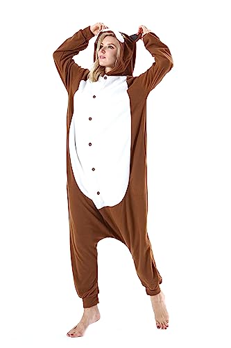 AKAAYUKO Damen Herren Karneval Kostüm Pyjama Weihnachten Tiere Onesie Halloween Jumpsuit Schlafanzug Faschingskostüme Overall Nachtwäsche Eichhörnchen von AKAAYUKO