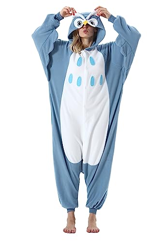 AKAAYUKO Damen Herren Karneval Kostüm Pyjama Weihnachten Tiere Onesie Halloween Jumpsuit Schlafanzug Faschingskostüme Overall Nachtwäsche Eule von AKAAYUKO