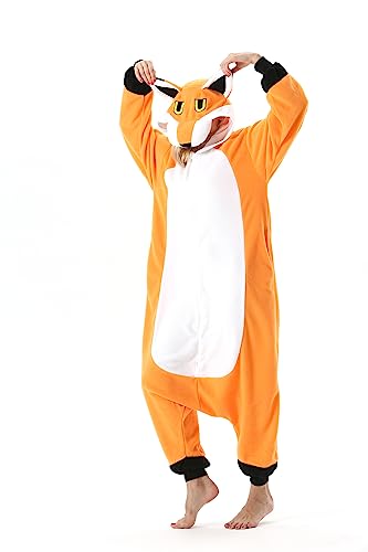 AKAAYUKO Damen Herren Karneval Kostüm Pyjama Weihnachten Tiere Onesie Halloween Jumpsuit Schlafanzug Faschingskostüme Overall Nachtwäsche Füchse-XK von AKAAYUKO