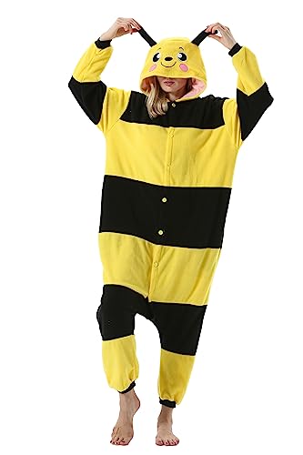 AKAAYUKO Damen Herren Karneval Kostüm Pyjama Weihnachten Tiere Onesie Halloween Jumpsuit Schlafanzug Faschingskostüme Overall Nachtwäsche Gelbe Biene von AKAAYUKO
