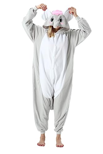 AKAAYUKO Damen Herren Karneval Kostüm Pyjama Weihnachten Tiere Onesie Halloween Jumpsuit Schlafanzug Faschingskostüme Overall Nachtwäsche Grauer Elefant von AKAAYUKO