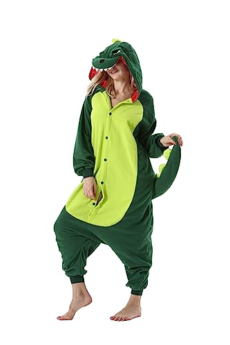 AKAAYUKO Damen Herren Karneval Kostüm Pyjama Weihnachten Tiere Onesie Halloween Jumpsuit Schlafanzug Faschingskostüme Overall Nachtwäsche Grüner Dinosaurier von AKAAYUKO