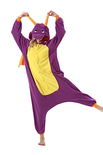 AKAAYUKO Damen Herren Karneval Kostüm Pyjama Weihnachten Tiere Onesie Halloween Jumpsuit Schlafanzug Faschingskostüme Overall Nachtwäsche Lila Jade-Drache von AKAAYUKO