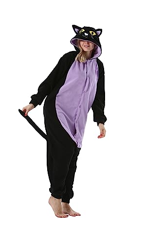 AKAAYUKO Damen Herren Karneval Kostüm Pyjama Weihnachten Tiere Onesie Halloween Jumpsuit Schlafanzug Faschingskostüme Overall Nachtwäsche Mitternachtskatze von AKAAYUKO