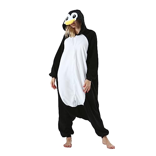 AKAAYUKO Damen Herren Karneval Kostüm Pyjama Weihnachten Tiere Onesie Halloween Jumpsuit Schlafanzug Faschingskostüme Overall Nachtwäsche Schwarzer Pinguin von AKAAYUKO