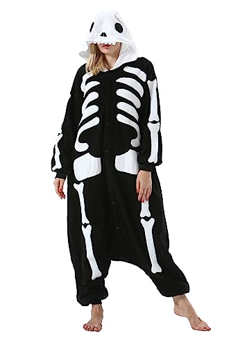 AKAAYUKO Damen Herren Karneval Kostüm Pyjama Weihnachten Tiere Onesie Halloween Jumpsuit Schlafanzug Faschingskostüme Overall Nachtwäsche Skelett von AKAAYUKO