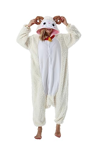 AKAAYUKO Damen Herren Karneval Kostüm Pyjama Weihnachten Tiere Onesie Halloween Jumpsuit Schlafanzug Faschingskostüme Overall Nachtwäsche Ziege-XK von AKAAYUKO