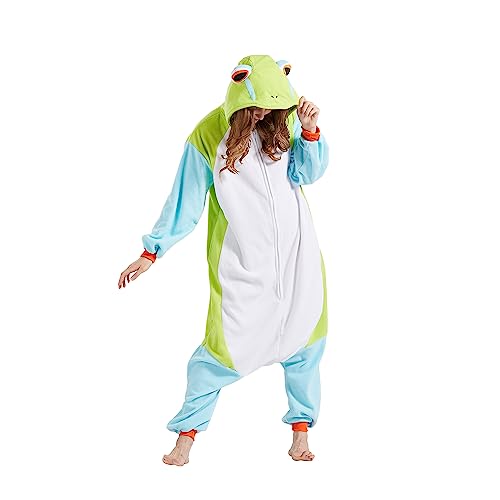 AKAAYUKO Damen Karneval Kostüm Pyjama Herren Weihnachten Halloween Jumpsuit Schlafanzug Tiere Onesie Overall Nachtwäsche Faschingskostüme Frosch-A von AKAAYUKO