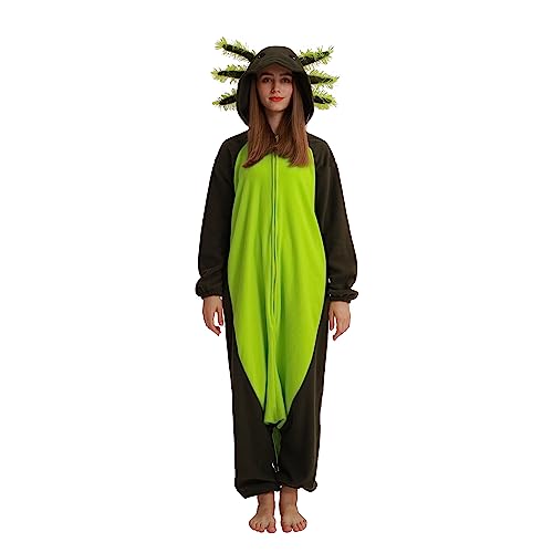 AKAAYUKO Damen Karneval Kostüm Pyjama Herren Weihnachten Halloween Jumpsuit Schlafanzug Tiere Onesie Overall Nachtwäsche Faschingskostüme Grüner Salamander von AKAAYUKO